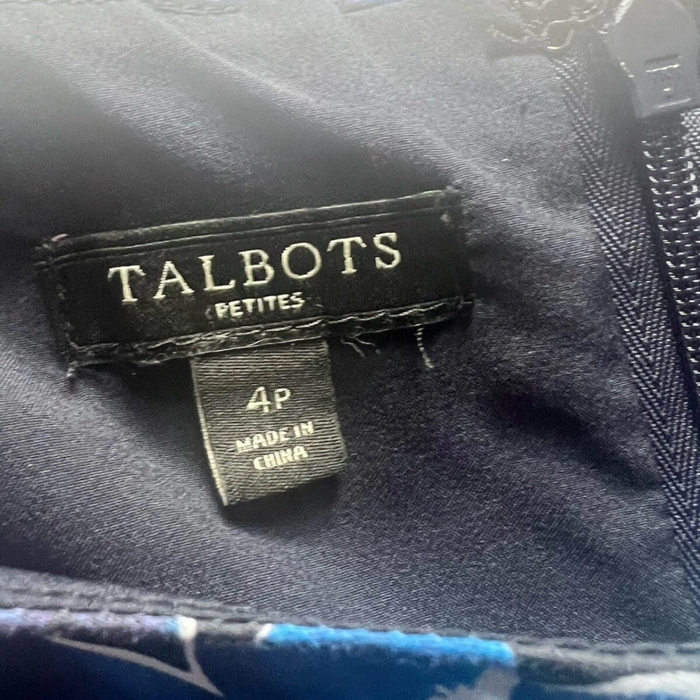 Talbots Petite 4P Blue Floral Gingham Fit Flare Midi Dress - Picture 6 of 12